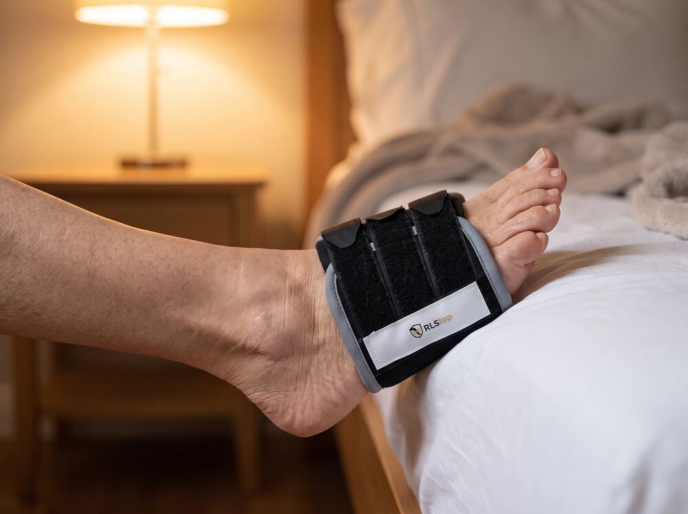 RLStrap foot wrap worn at bedtime