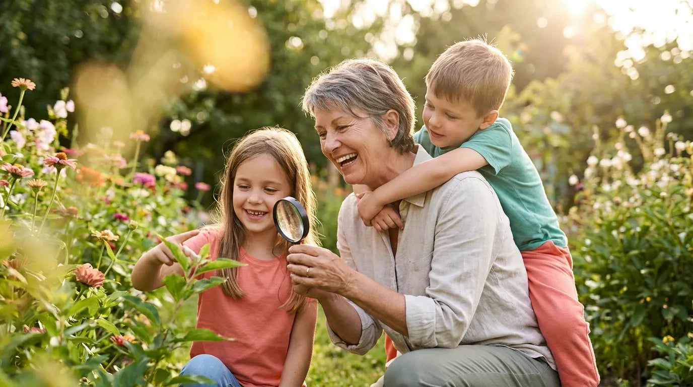 Grandmother spending time with grandchildren