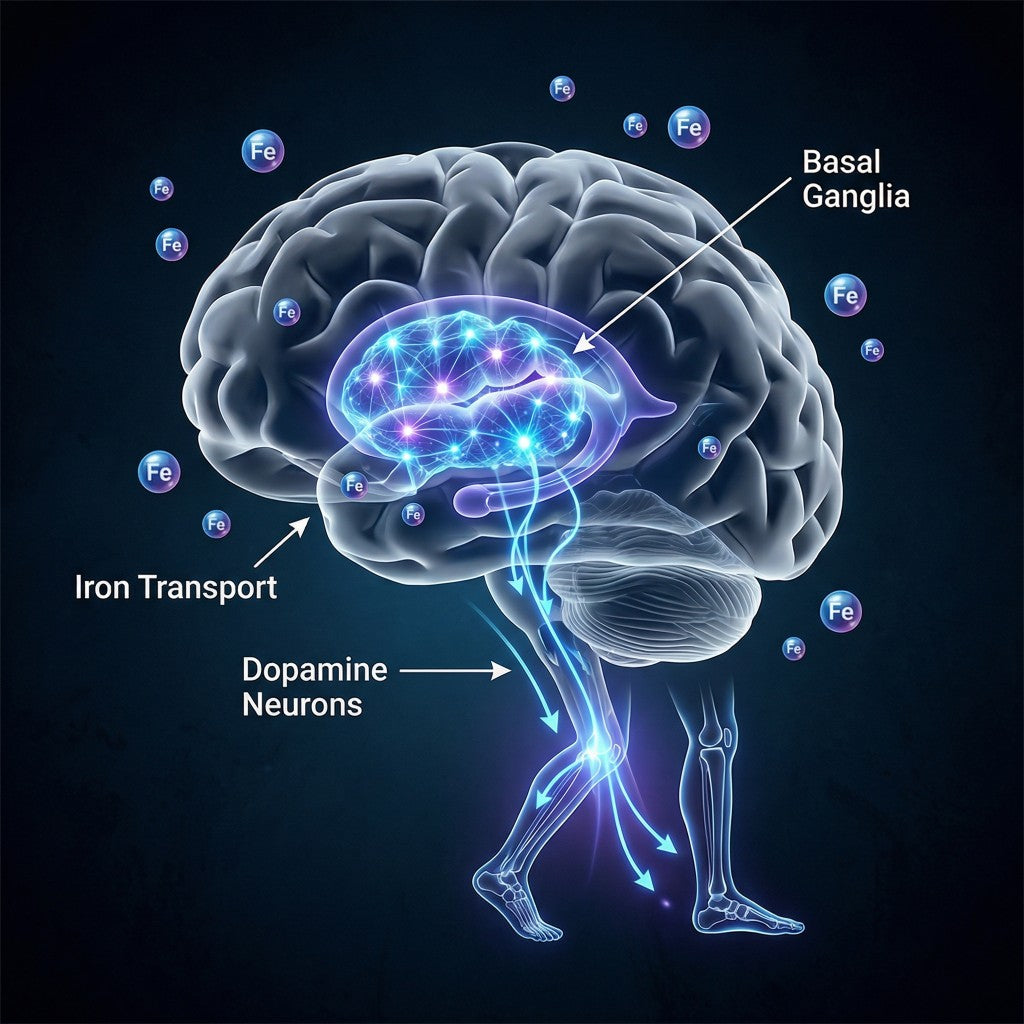 Diagrama del transporte de hierro al cerebro y las neuronas de dopamina