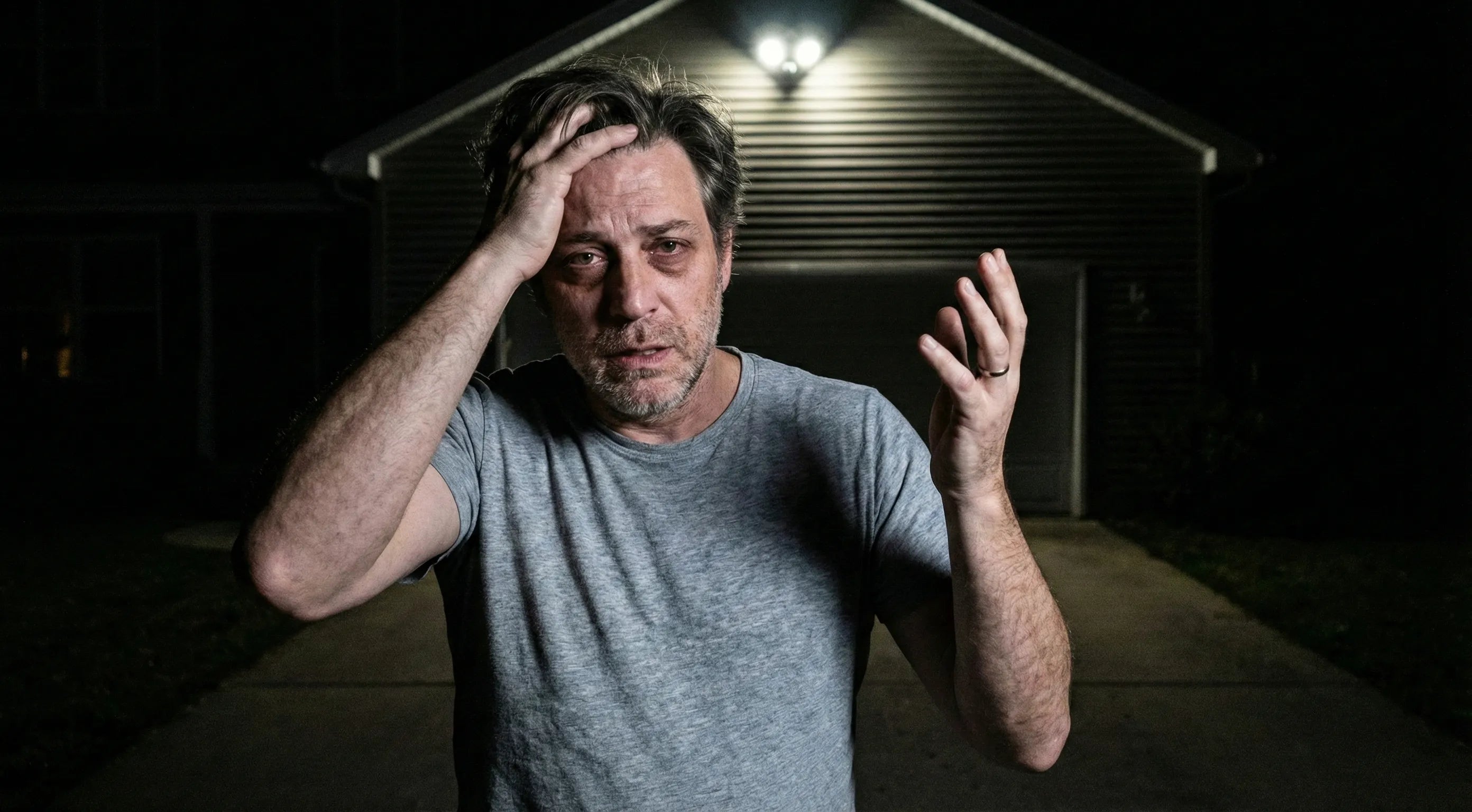 Man stressed and desperate at night